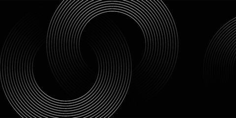 Black abstract background with circle lines. Modern black gray gradient rings. Suitable for banner, cover, poster, website, presentation, brochure, flyer, header