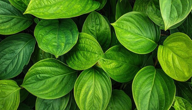 Lush Green Hydrangea Leaves Background Texture Detailed Top View Natural Light Vibrant Green Color Hydrangea Macrophylla Plant Fresh Growth Summer Season