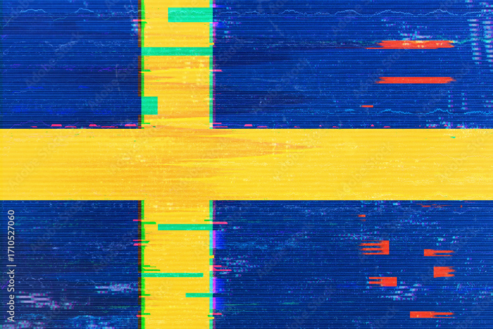 Poster a stylized digital rendering of the swedish flag features blue and gold, creating a textured effect 