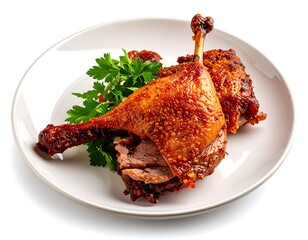 Roasted duck legs on plate