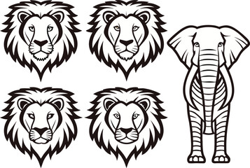 Obraz premium African Safari Wildlife Illustration. Safari Animals in Savannah. Lion and Elephant Safari Scene. Safari Giraffe Standing Tall. Safari Zebra in Grassland. Safari Rhino Wildlife Art. Safari Animals