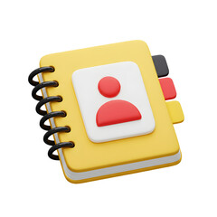 3D Contact Book Icon with a User Profile Symbol. Business Networking, Communication, and Address Book Concept.
