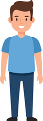 Fototapeta premium Cartoon illustration of a smiling man in a blue shirt and pants.