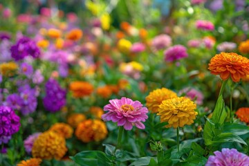 Colorful flowers blooming in a vibrant garden during spring
