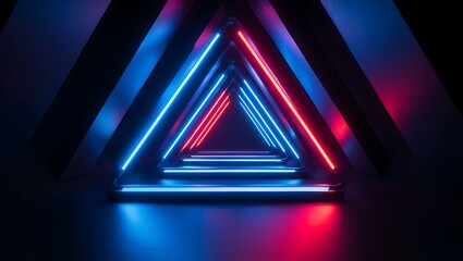 Fototapeta premium Abstract geometric tunnel with neon lights creating a futuristic passage