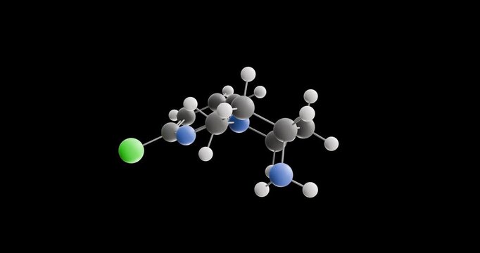 SR-57227 molecule, rotating 3D model of agonist 5ht3 receptor, looped video on a black background
