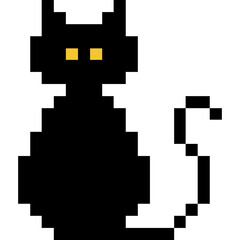 Pixel Art Black Cat. Halloween Black cat pixel art style