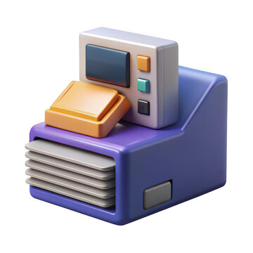3d vintage cash register with card reader isolated on transparent background