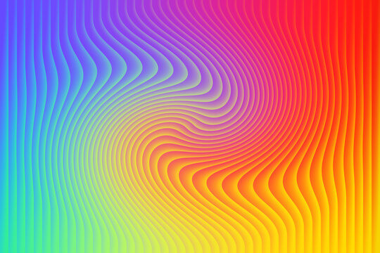 Abstract colorful wavy lines forming a vortex pattern with a rainbow gradient background