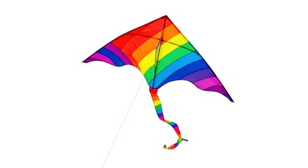 Rainbow kite with a long tail on white background