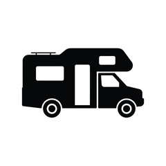 Black silhouette icon of a recreational vehicle or camper van