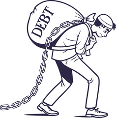Person carrying heavy debt bag outline icon.