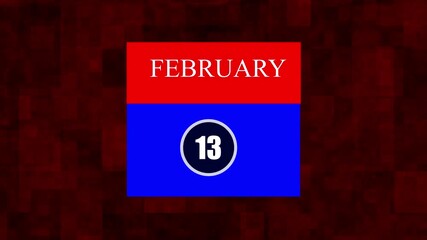 February 13 Calendar Date Icon – Red and Blue Minimal Design