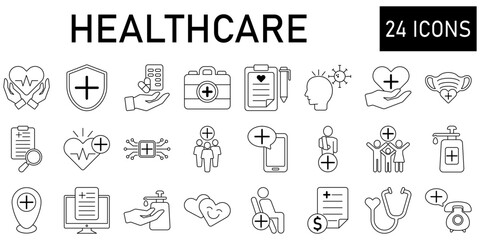 Healthcare Line Editable Icons set. Vector illustration in modern thin line style icons Isolated on transparent background.
