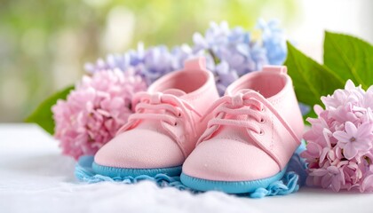 Baby shoes and flowers