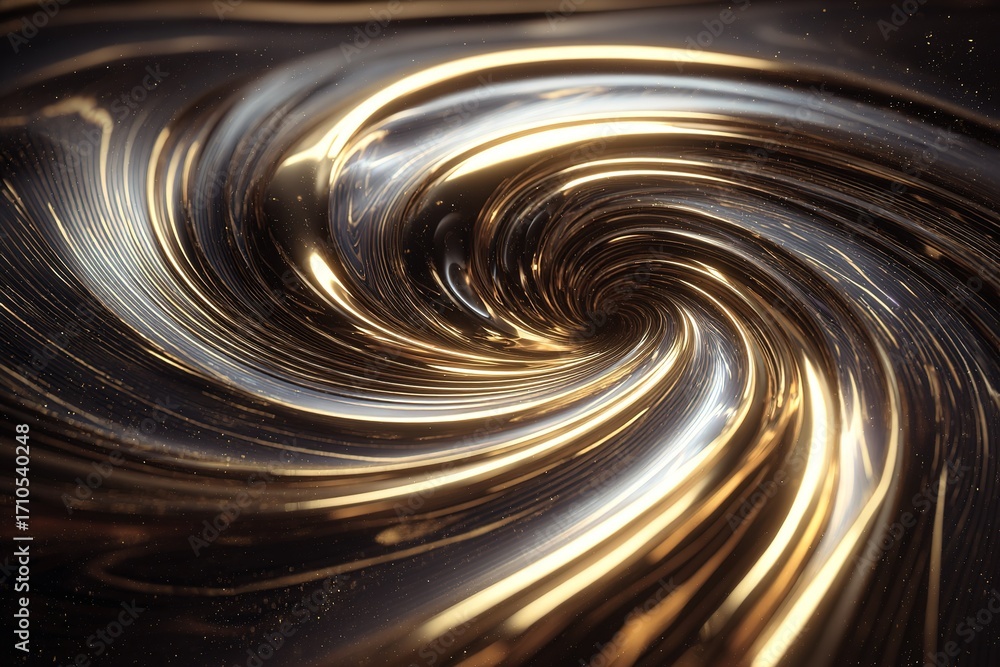 Poster swirling golden vortex deep within a cosmic space setting at twilight