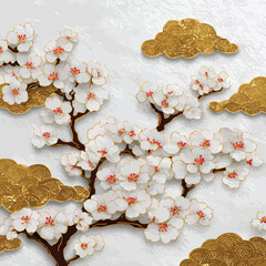 白と金の桜の枝のベクターイラストレーション
