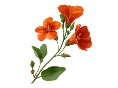 Vibrant orange flowers botanical illustration isolated on black, Isolated On White, Png Transparent