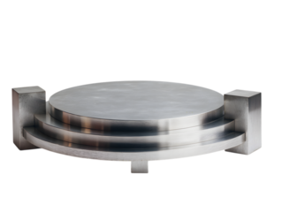Polished metal circular object with support legs and handles