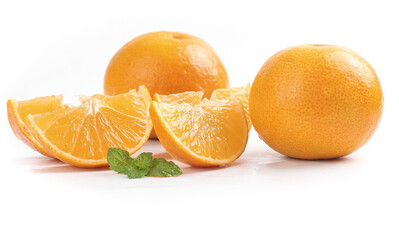 Fresh Orange Slices with Mint Leaves on White Background - Healthy Citrus Fruit