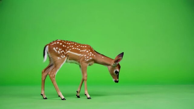 Rehkitz auf gr&uuml;nem Chroma Key Greenscreen isoliert &ndash; Tieraufnahme f&uuml;r Compositing und Videoeffekte