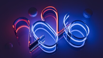 Minimalist Neon Tubes Happy New Year 2026 Number logo. 2026 logo. 3d banner