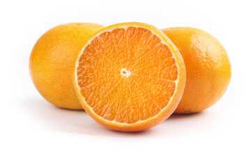 Freshly Picked Oranges Cut in Half on White Background - Ehime Citrus Fruit