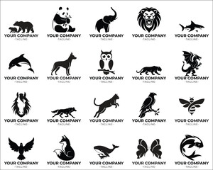 Obraz premium 20 Animal Logos Set Minimalist Logo of Lion, Wolf, Eagle, Tiger, Dragon & More 