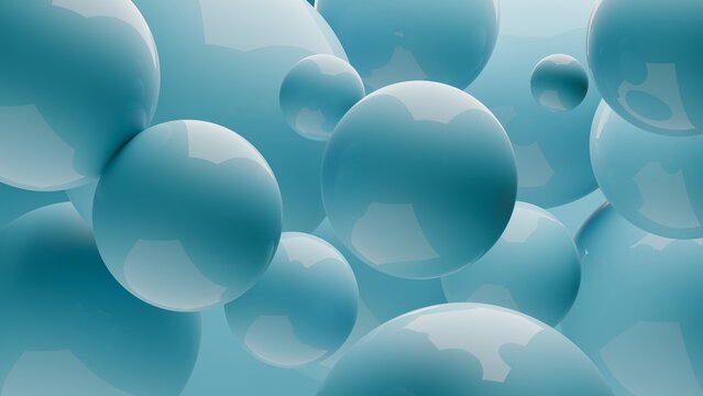 Abstract colorful blue balls. Chaotic scatter spheres. Festive party wallpaper. 3d render - Powered by Adobe