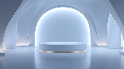 Blue Arch Dome Interior With Round Platform and Halo Light