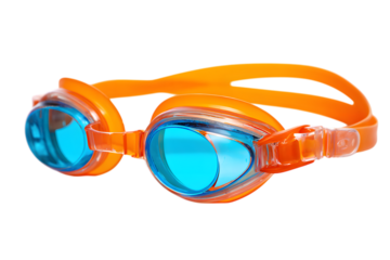 Bright orange and blue swimming goggles for kids