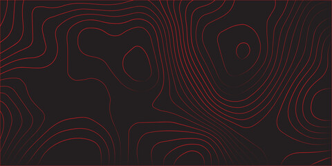 Ultra wide panoramic abstract topographic map with red contour lines on black background modern terrain path mapping illustration conditional geography scheme concept cartography artwork design for ve