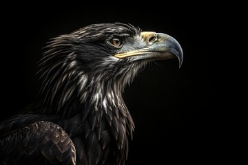 Obraz premium A striking portrait of a majestic eagle s head against a dark background