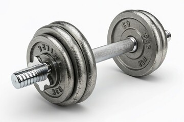 Naklejka premium Heavy iron dumbbell on a clean white background for a strength and fitness workout