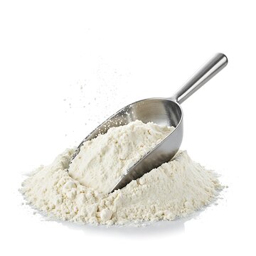 flour with scoop, isolated on white background