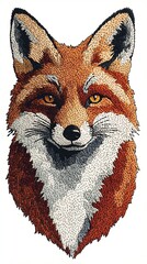 Detailed embroidery of a fox's face.