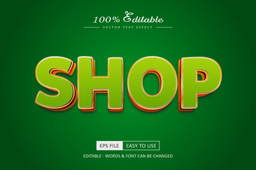 Shop Text Effect 3D Font Style with Green and Gold Color