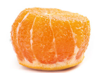 Fresh Peeled Orange Segment Isolated on White Background - Citrus Fruit Close-up
