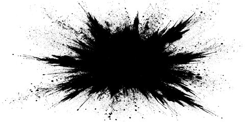 Abstract Black Powder Explosion on White Background Ink Splash, Explosive black powder burst effect isolated on white background. Black chalk explosion. black powder explosion.