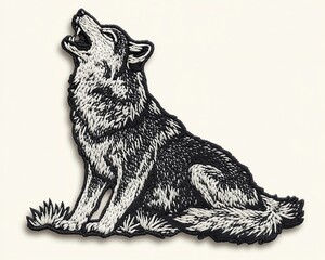 Sketch drawing of a wild wolf isolated on white background