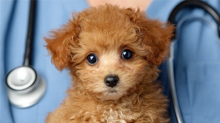 Adorable fluffy puppy with veterinarian stethoscope