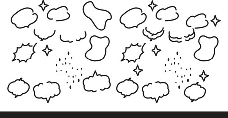 Black speech bubbles and shapes on white background black and white communication