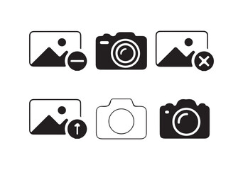 Camera icon set. image or photo icon thin flat outline. Focusing frame with photo camera.  Photo scan sign. vector illustration eps 10
