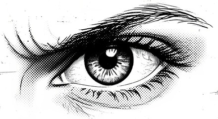 Obraz premium Human Eye with Angry Expression and Halftone Stipple Effect