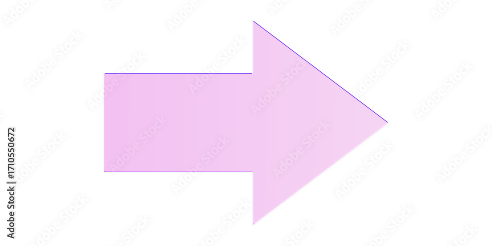 Poster purple glass arrow pointing right, translucent ui element on transparent background