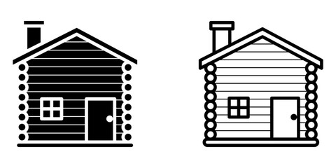 Wood cabin icon set on white background