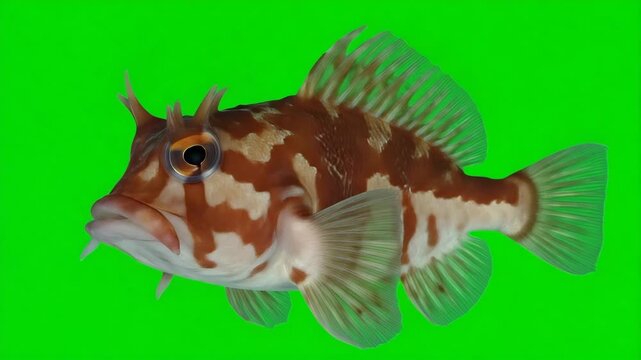 isolated a Hogfish  on Green Screen Background, Exotic Brown and White Fish with Horns