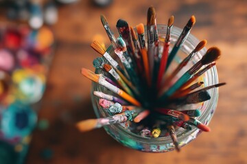 Obraz premium Paintbrushes in Jar, Overhead View