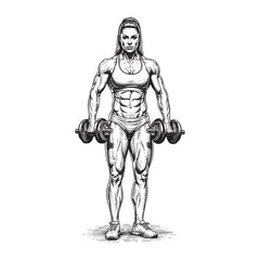 Fototapeta premium Muscular Woman Holding Dumbbells Hand-Drawn Sketch