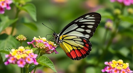 Obraz premium Beautiful Butterfly on Lantana Flower.
